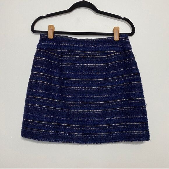 Loft‎ Blue & Gold Tweed Lined Mini Skirt - Picture 8 of 8